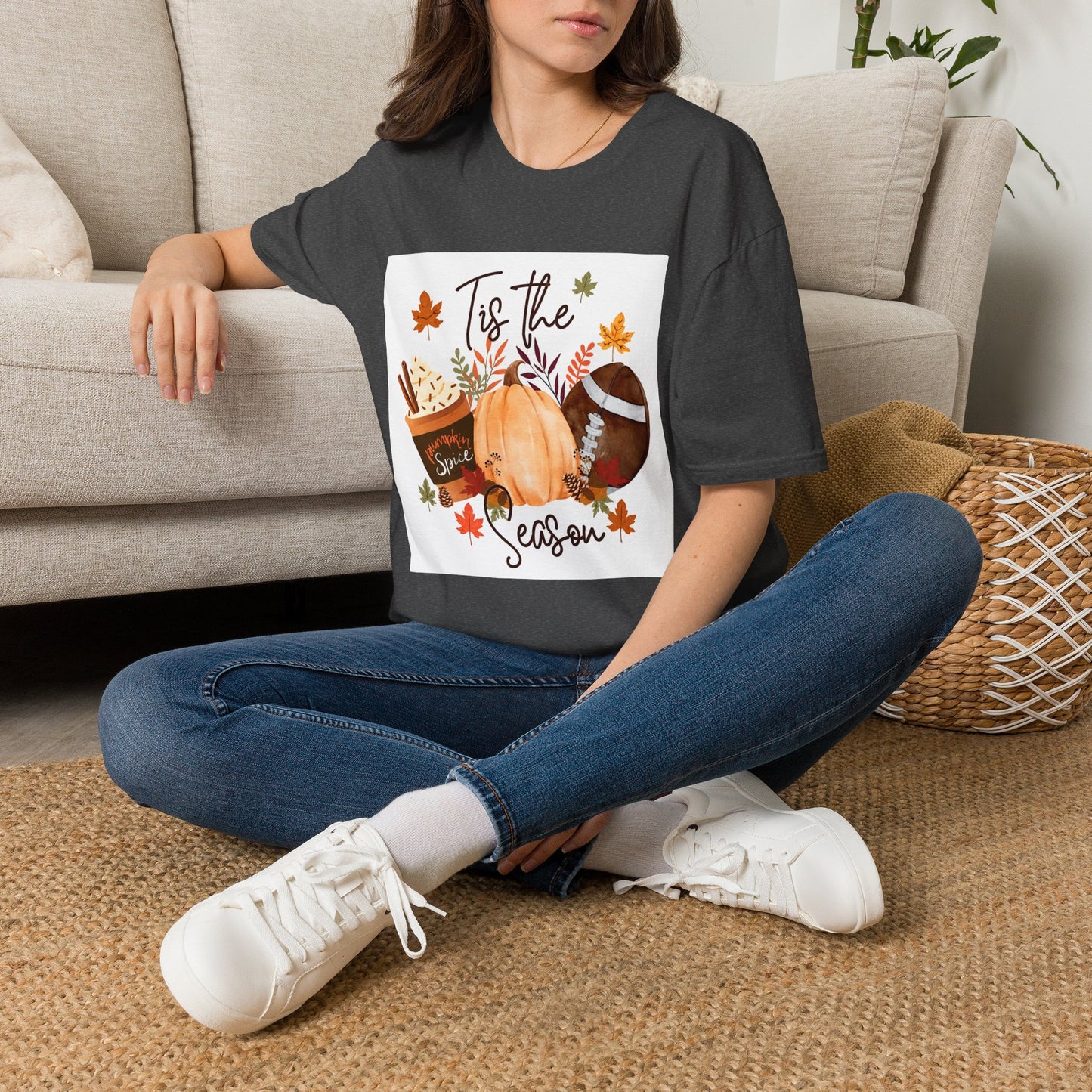 T-Shirt — "Tis the Season" Fall Pumpkin Football Graphic Tee