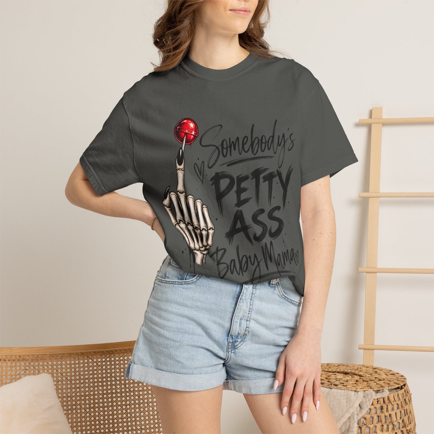 Somebody's Petty Ass Baby Mama T-Shirt – Edgy Skeleton Middle Finger Graphic Tee