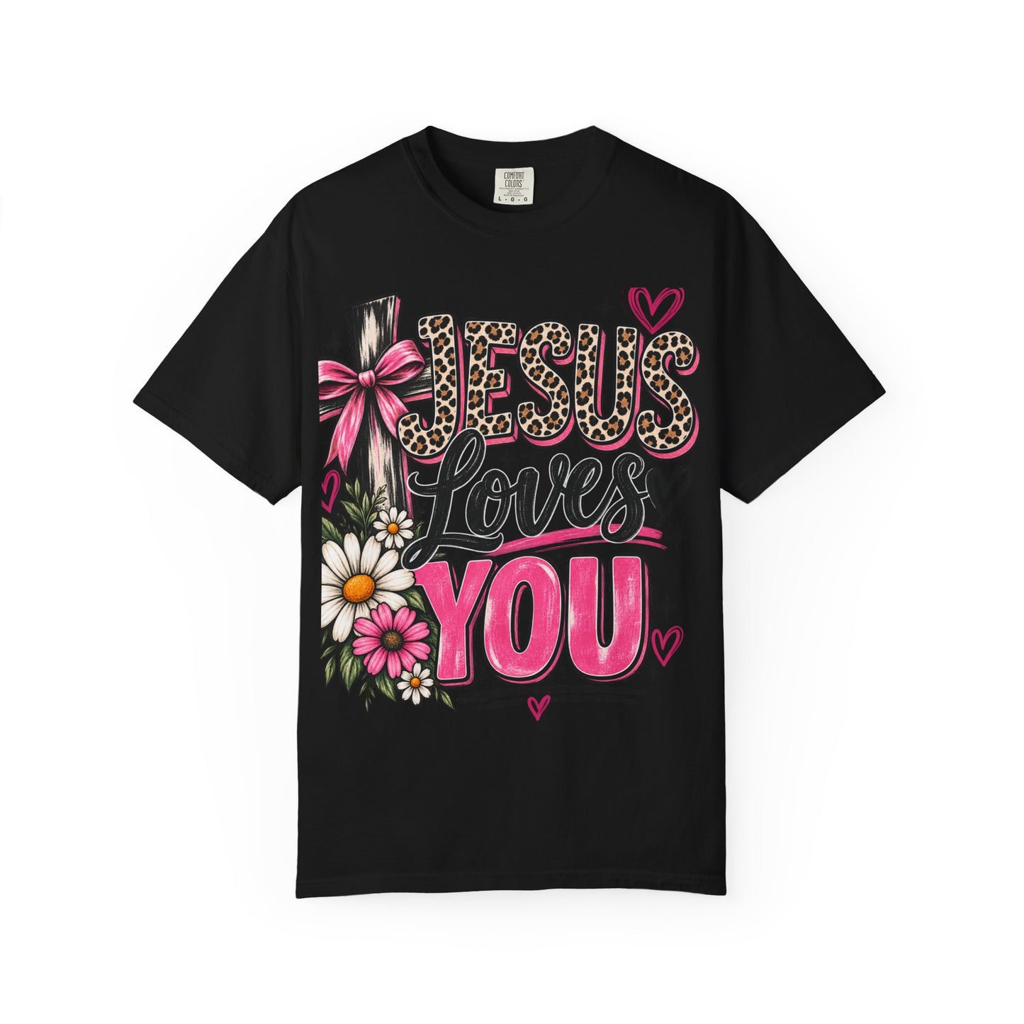 Jesus Loves You Floral Tee — Pink Leopard Faith T-Shirt