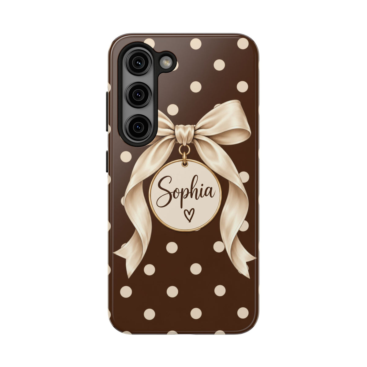 Personalized Polka Dot Bow Phone Case | Custom Name Chocolate Brown Tough Case