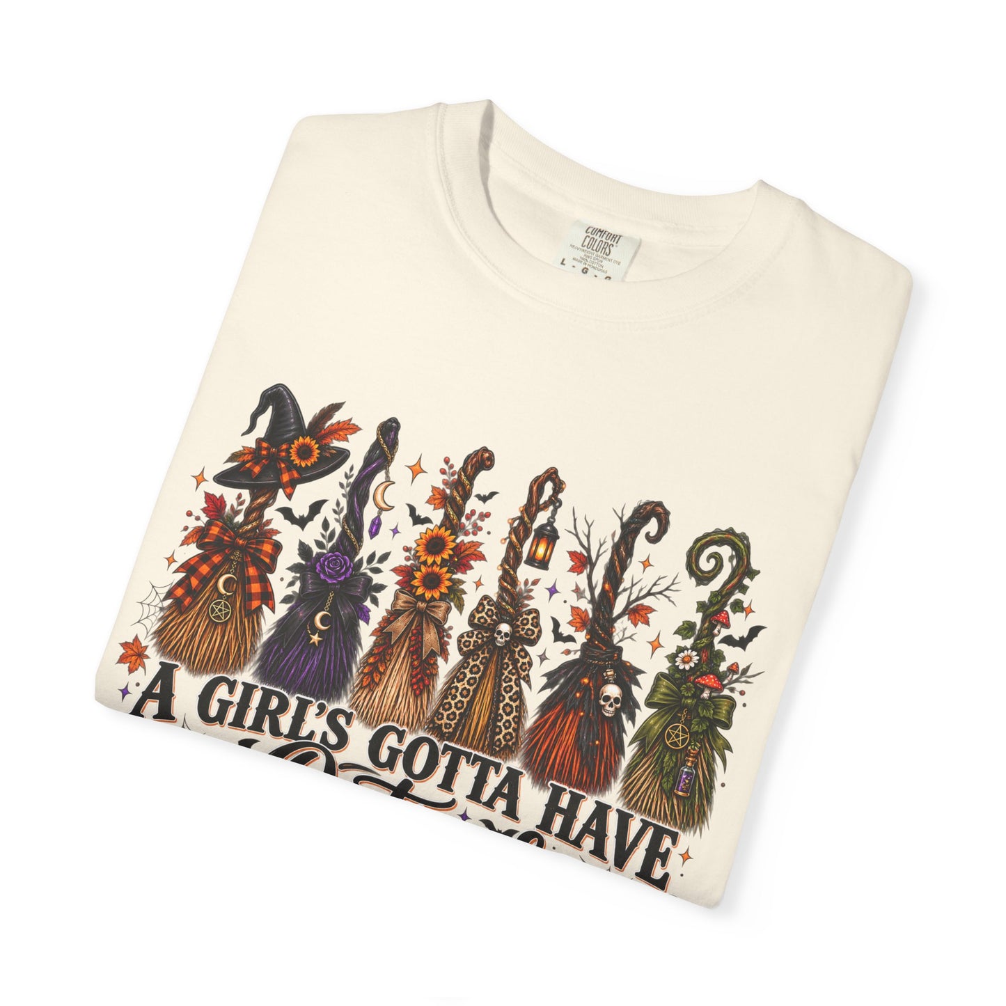 A Girl’s Gotta Have Options Witch Broom Graphic Tee – Halloween Shirt