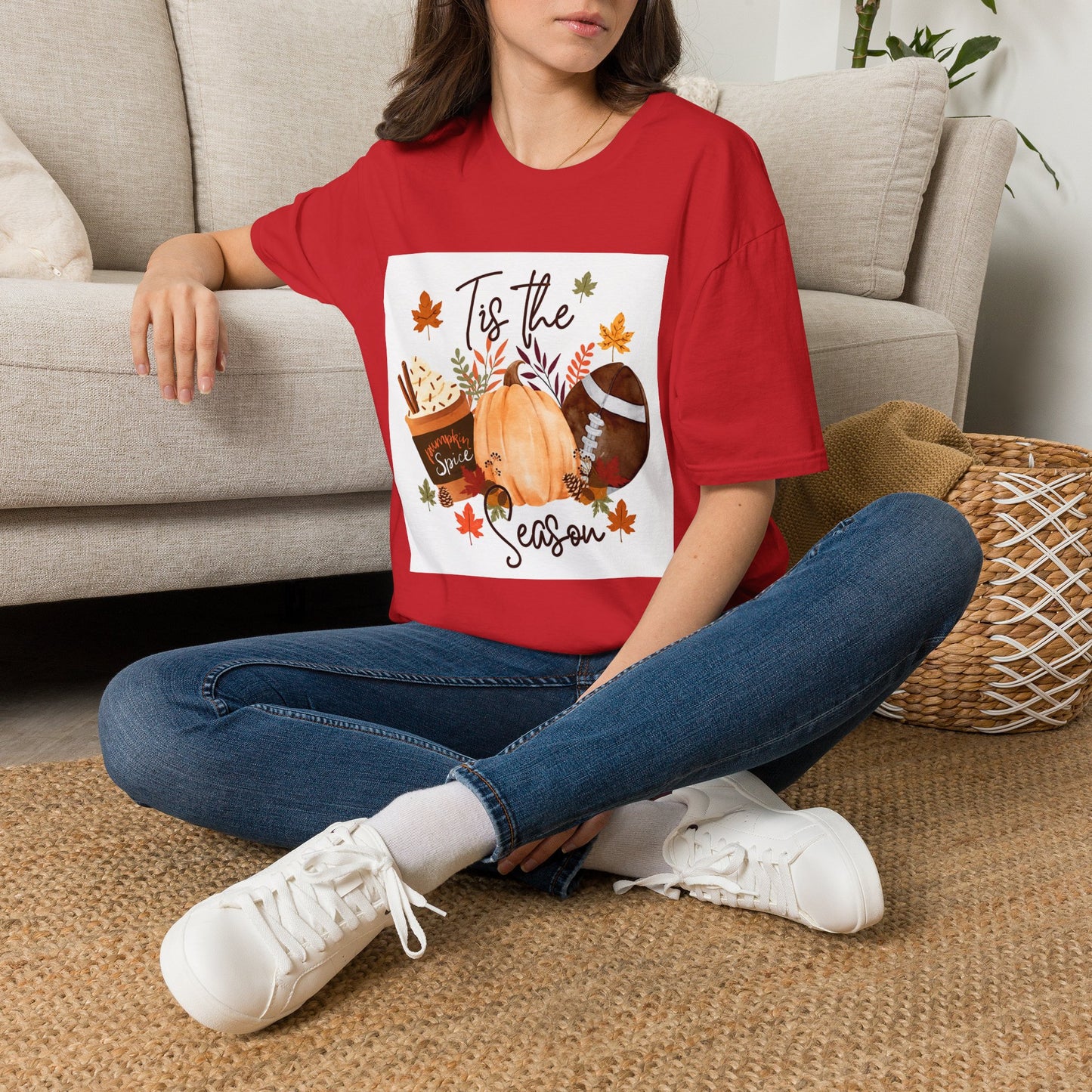 T-Shirt — "Tis the Season" Fall Pumpkin Football Graphic Tee