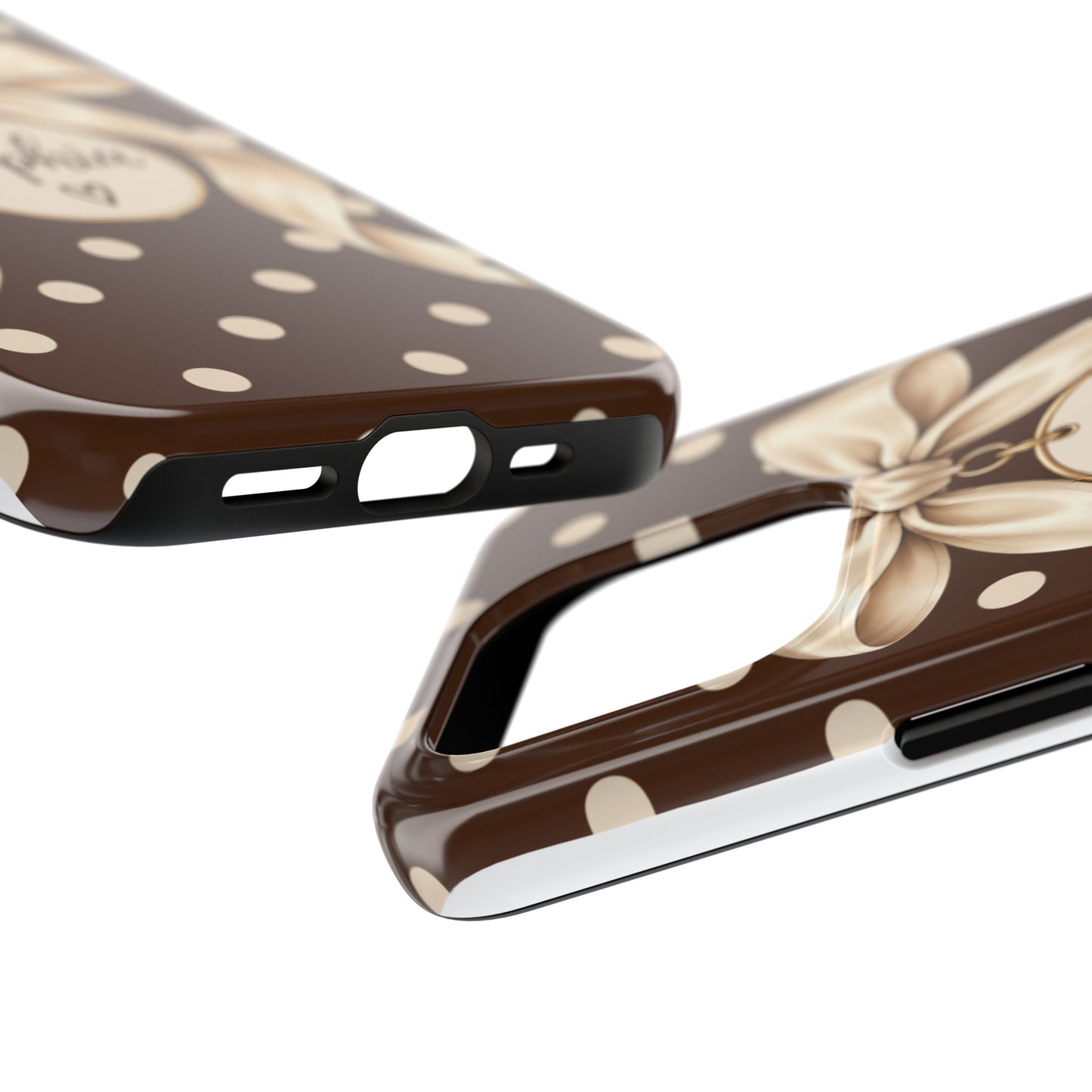 Personalized Polka Dot Bow Phone Case | Custom Name Chocolate Brown Tough Case