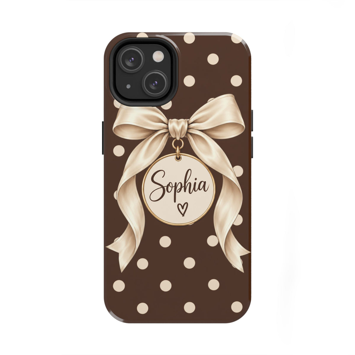 Personalized Polka Dot Bow Phone Case | Custom Name Chocolate Brown Tough Case