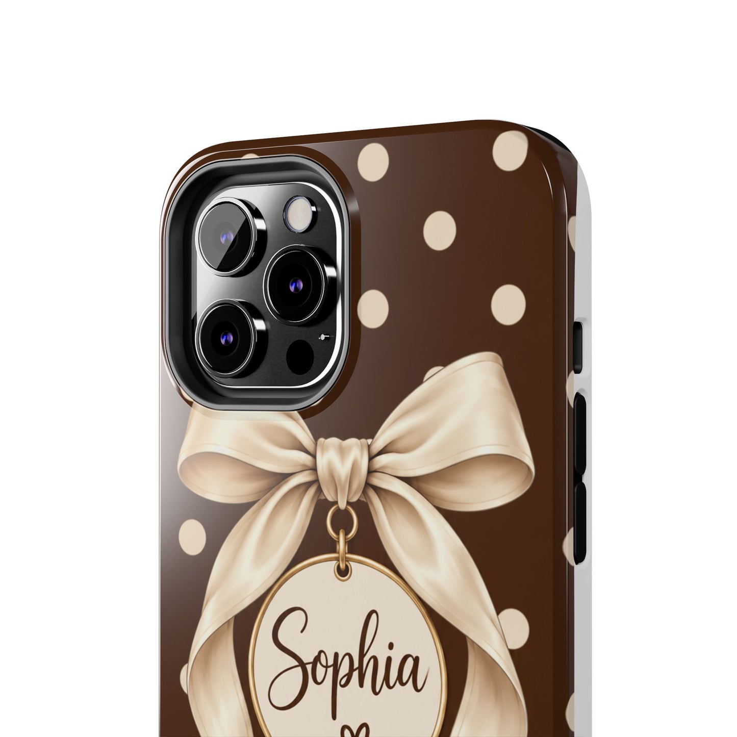 Personalized Polka Dot Bow Phone Case | Custom Name Chocolate Brown Tough Case