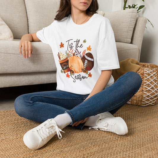 T-Shirt — "Tis the Season" Fall Pumpkin Football Graphic Tee