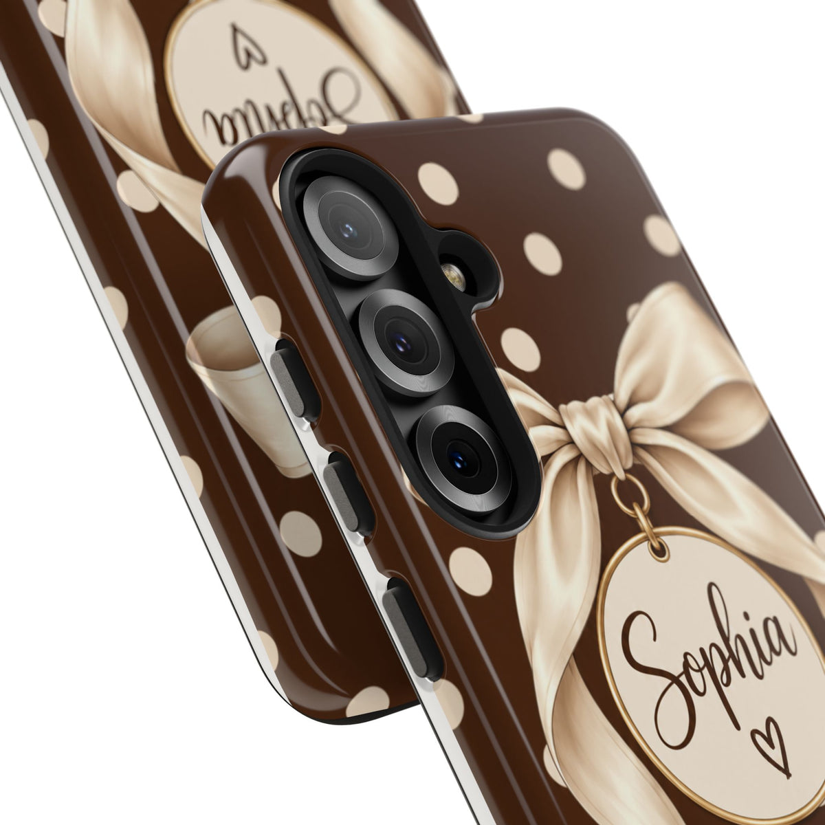 Personalized Polka Dot Bow Phone Case | Custom Name Chocolate Brown Tough Case