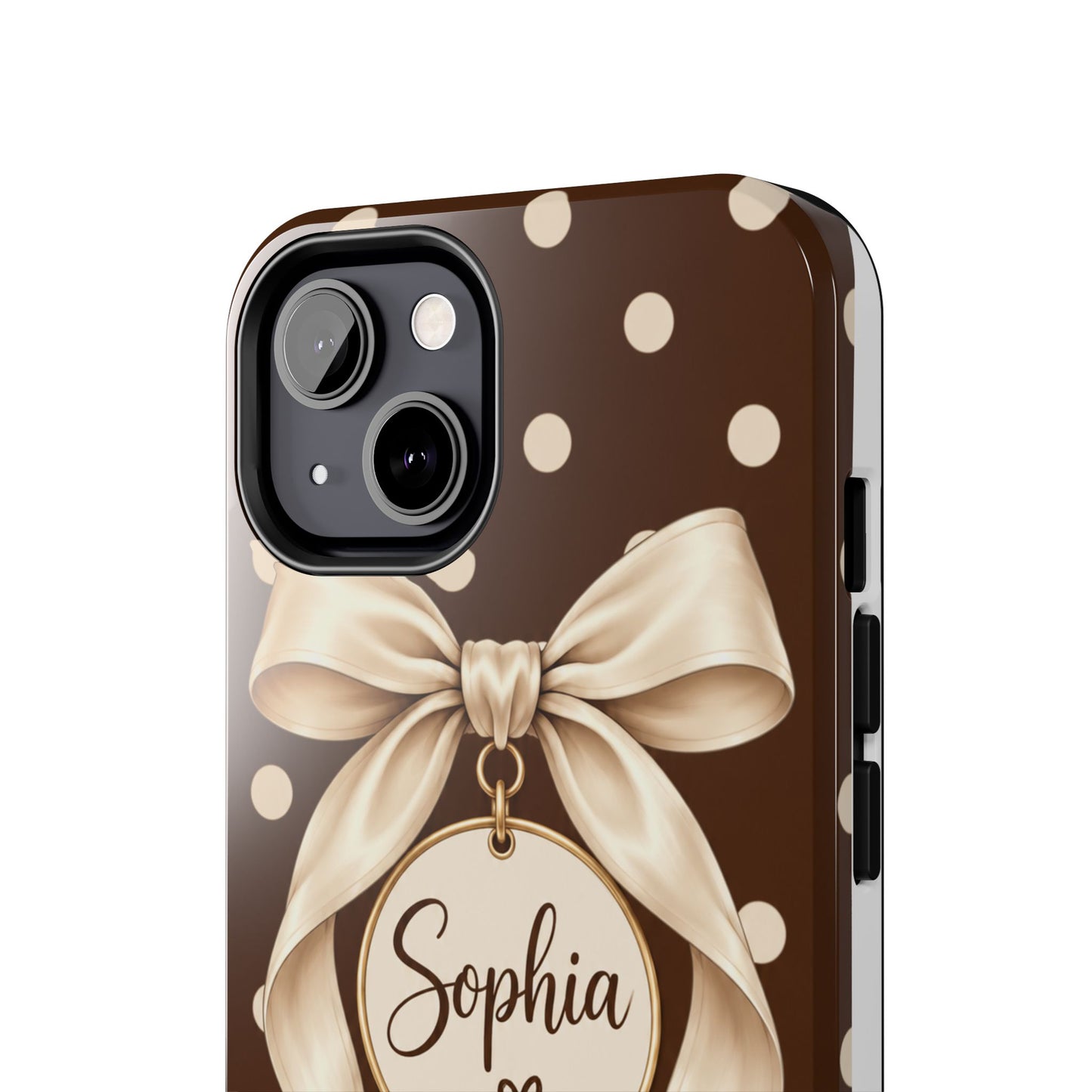 Personalized Polka Dot Bow Phone Case | Custom Name Chocolate Brown Tough Case