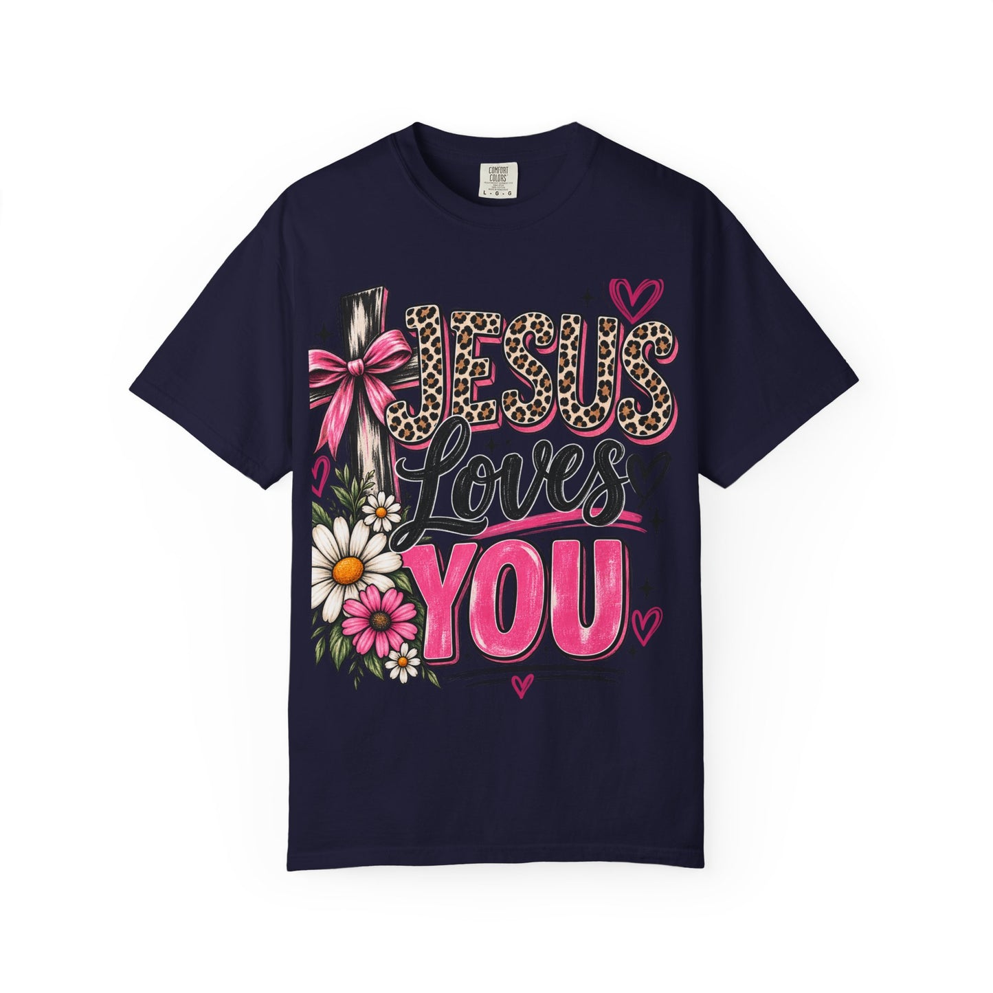 Jesus Loves You Floral Tee — Pink Leopard Faith T-Shirt