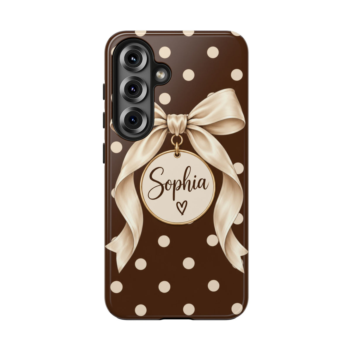 Personalized Polka Dot Bow Phone Case | Custom Name Chocolate Brown Tough Case
