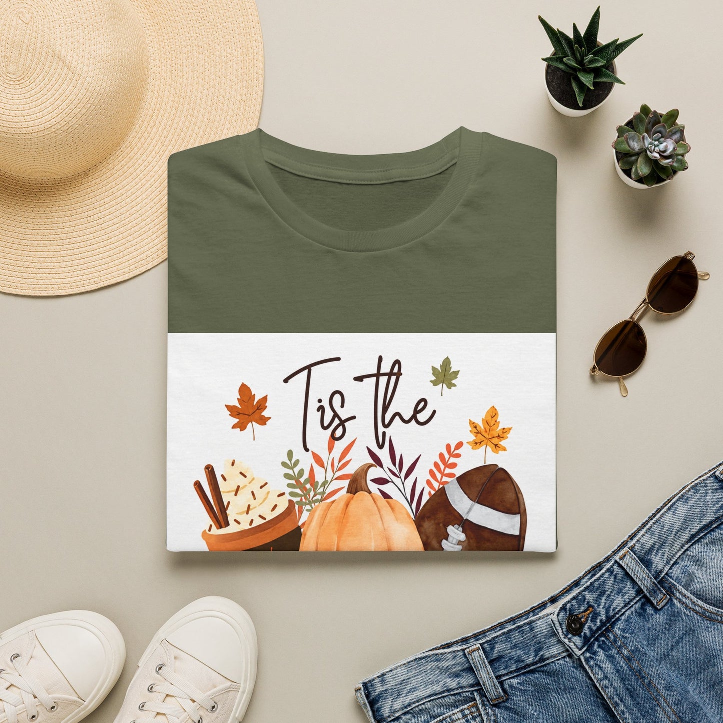 T-Shirt — "Tis the Season" Fall Pumpkin Football Graphic Tee
