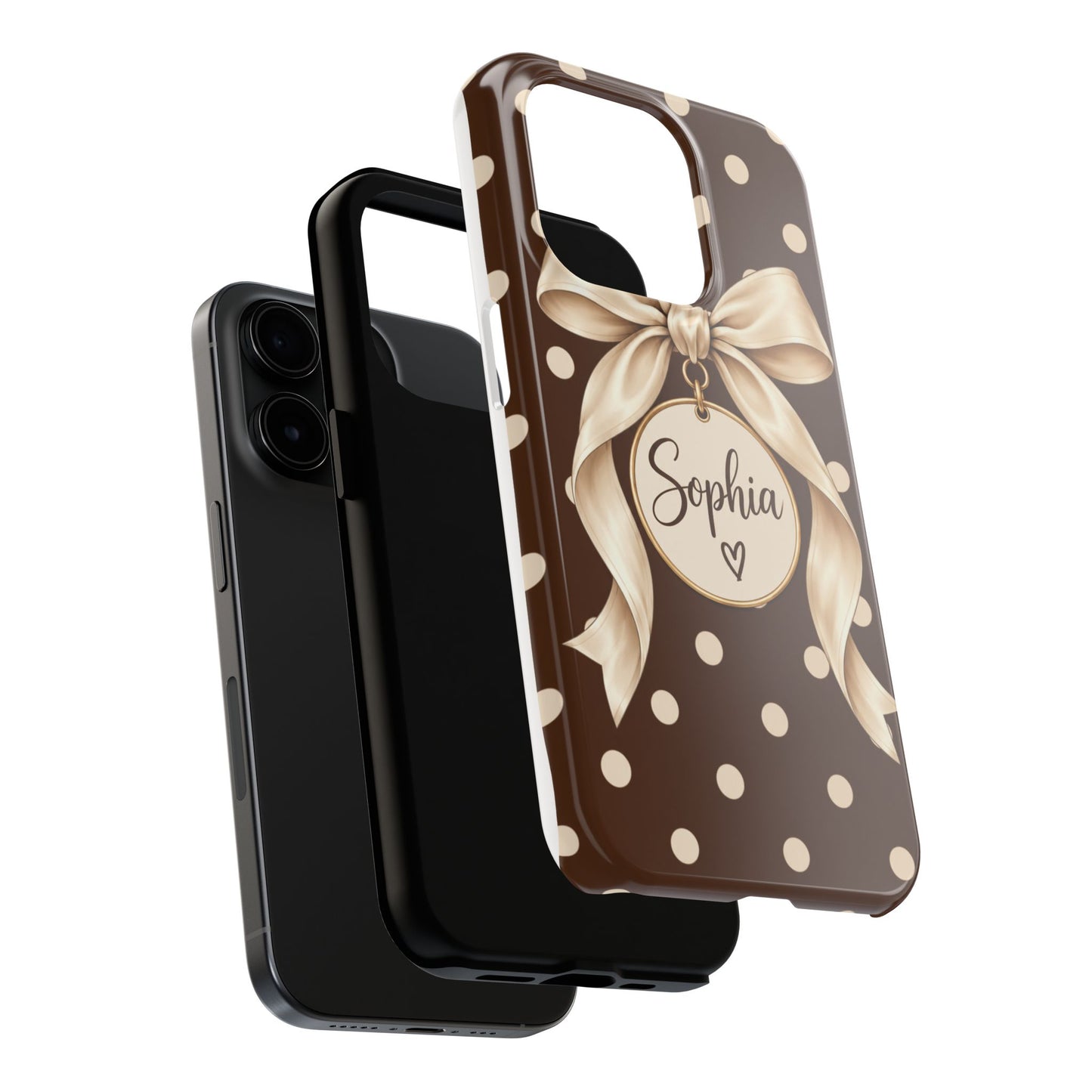 Personalized Polka Dot Bow Phone Case | Custom Name Chocolate Brown Tough Case