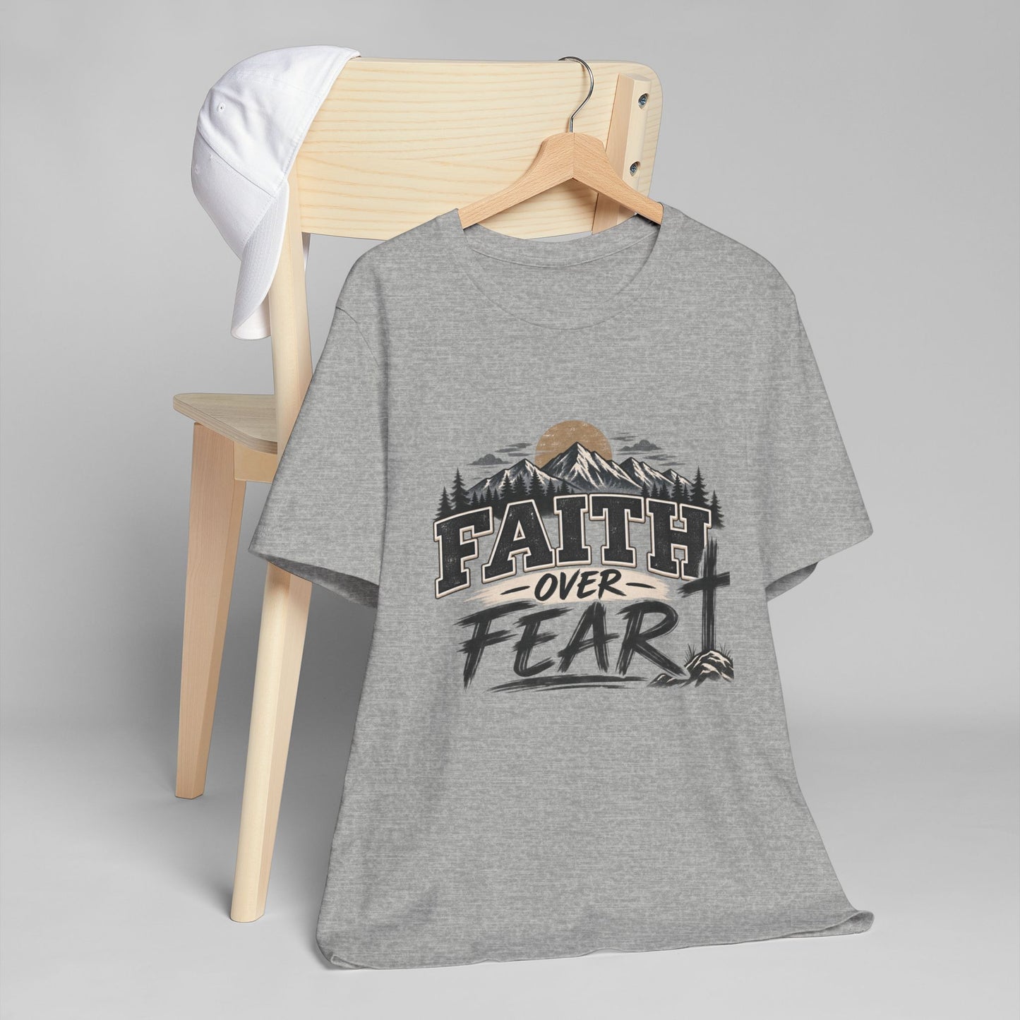 Faith Over Fear T-Shirt — Christian Inspirational Mountain Cross Tee