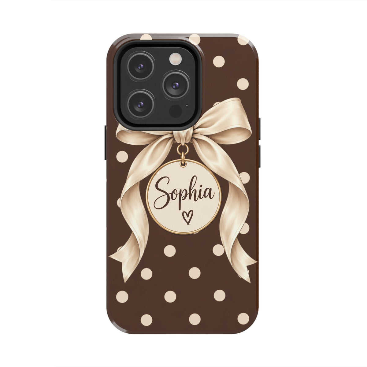 Personalized Polka Dot Bow Phone Case | Custom Name Chocolate Brown Tough Case