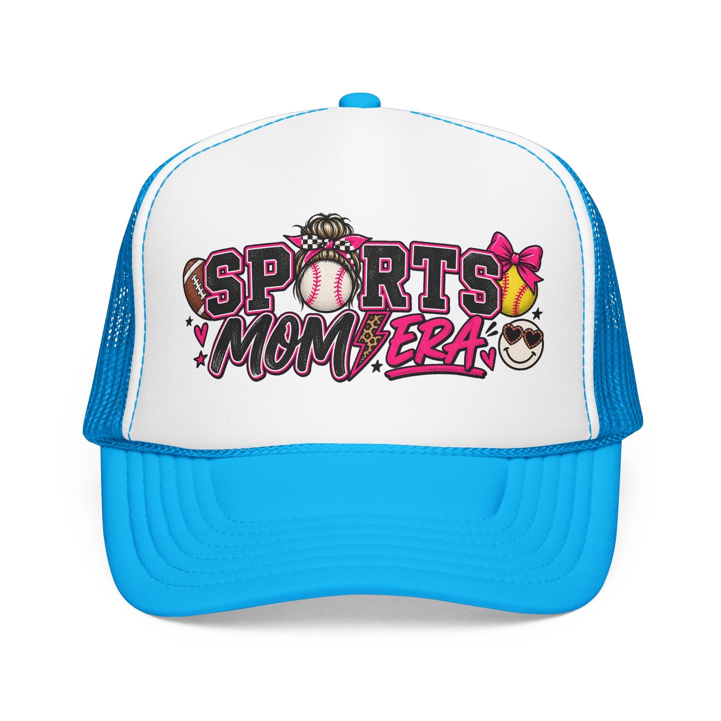 Sports Mom Era Trucker Hat — Pink Glitter Baseball Softball Soccer Mom Cap