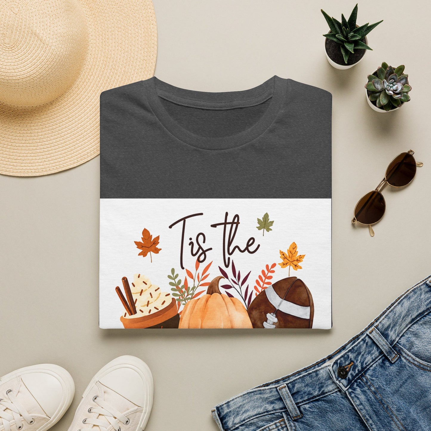 T-Shirt — "Tis the Season" Fall Pumpkin Football Graphic Tee