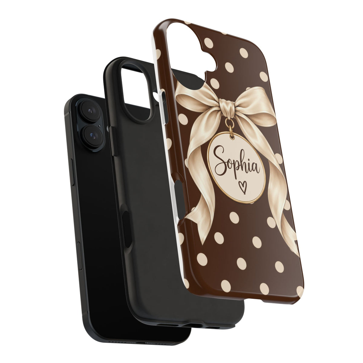 Personalized Polka Dot Bow Phone Case | Custom Name Chocolate Brown Tough Case