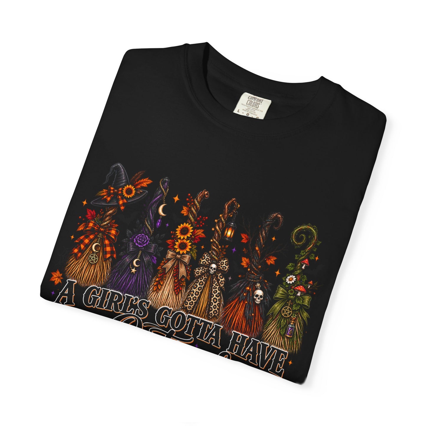 A Girl’s Gotta Have Options Witch Broom Graphic Tee – Halloween Shirt