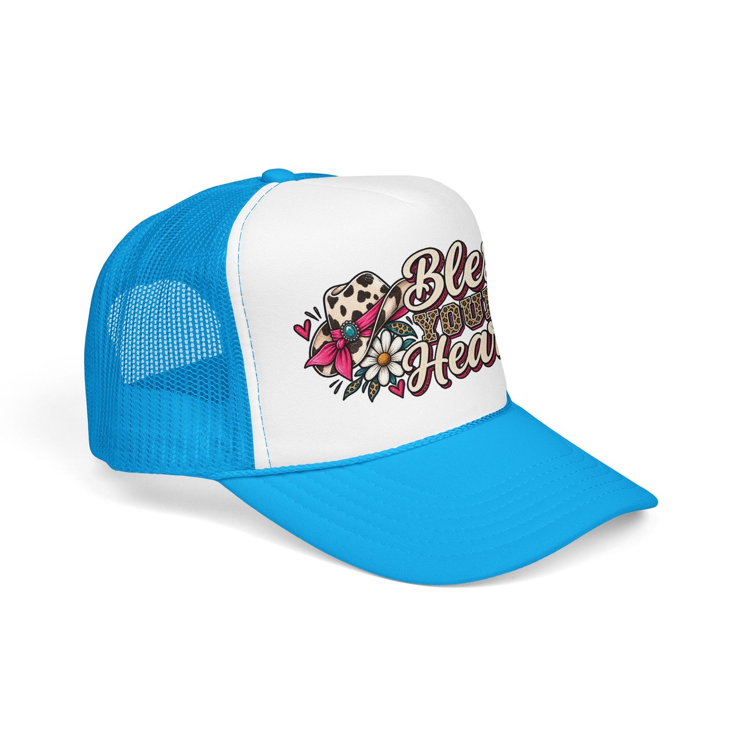 Bless Your Heart Trucker Hat – Floral Leopard Cowgirl Foam Cap