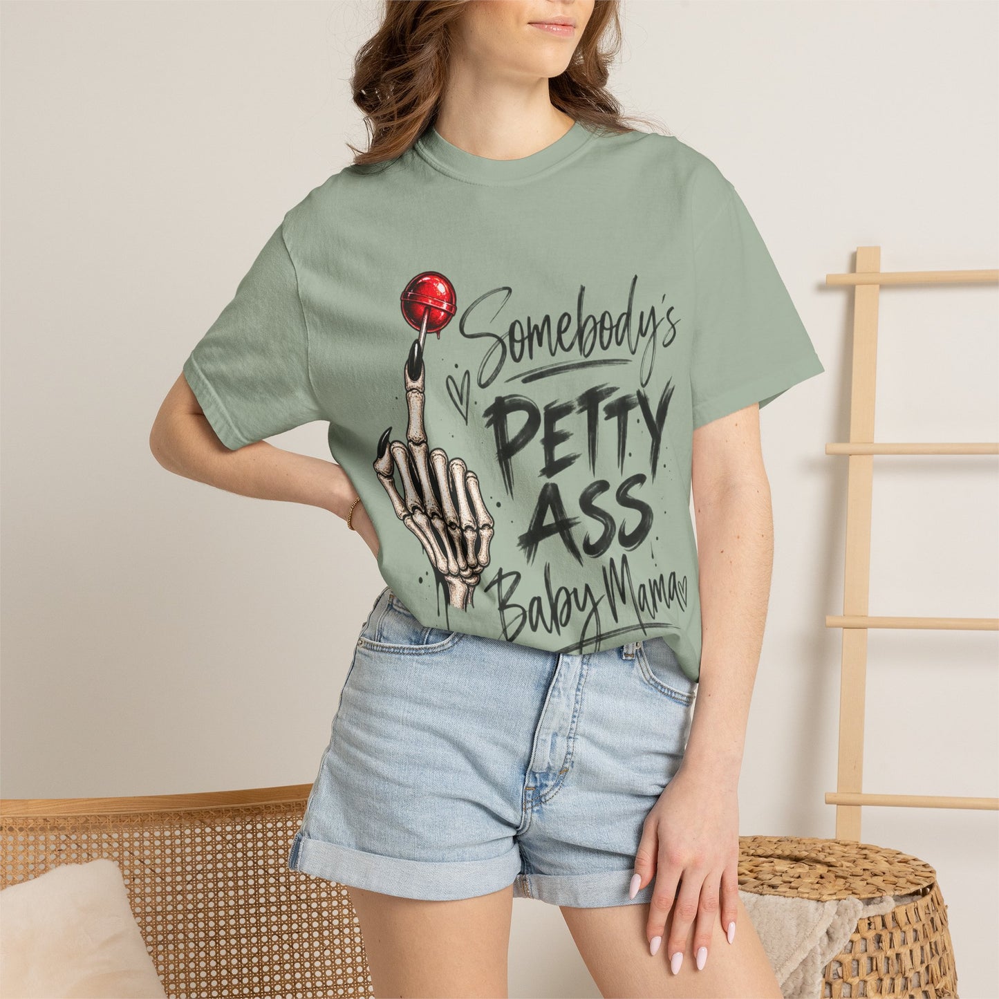 Somebody's Petty Ass Baby Mama T-Shirt – Edgy Skeleton Middle Finger Graphic Tee
