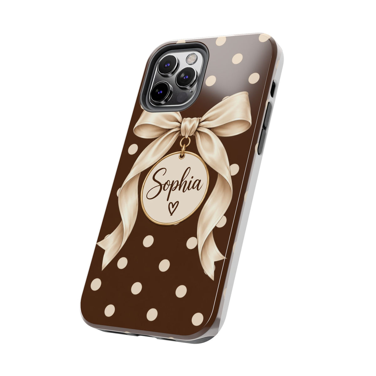 Personalized Polka Dot Bow Phone Case | Custom Name Chocolate Brown Tough Case
