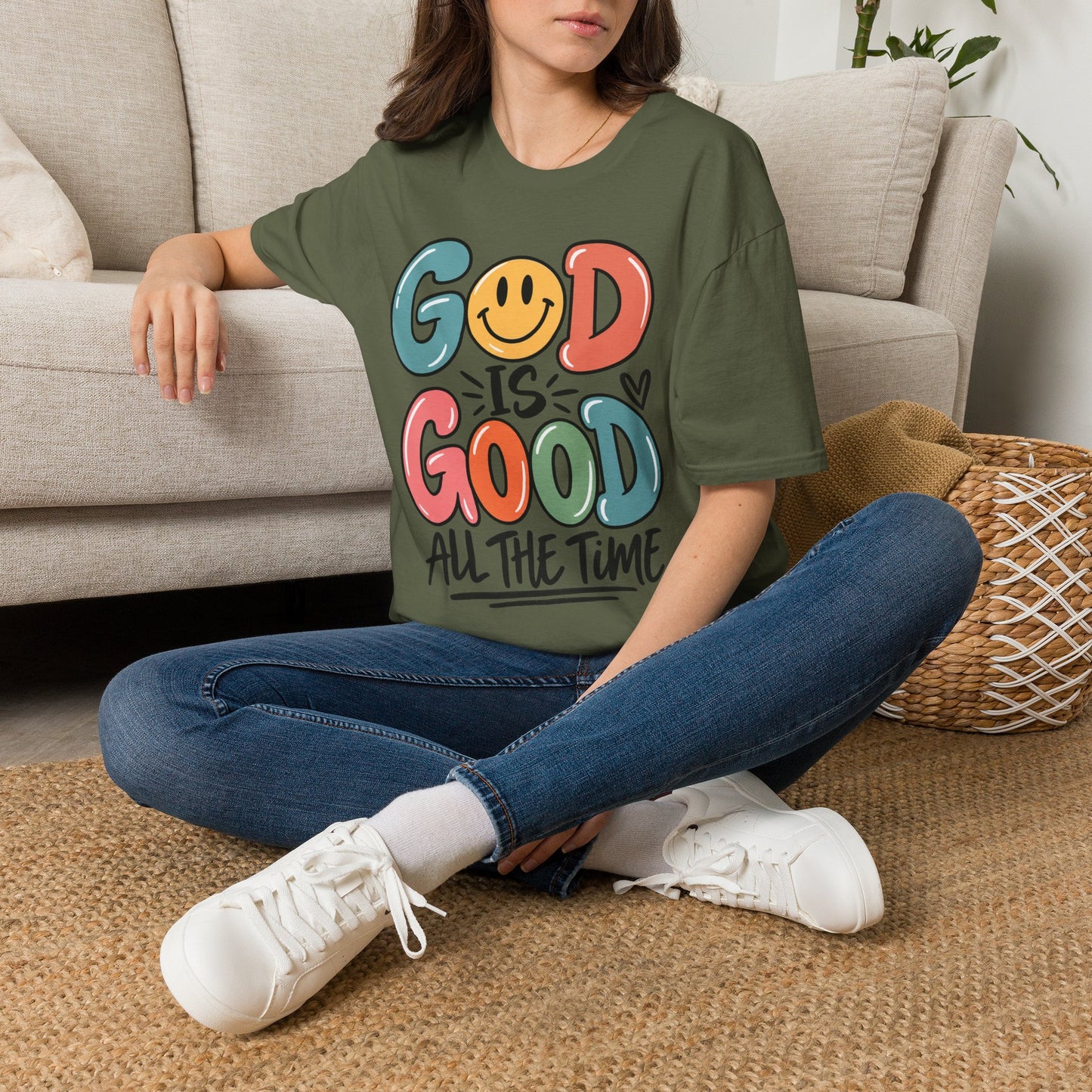 God Is Good All The Time T-Shirt — Smiley Faith Graphic Tee