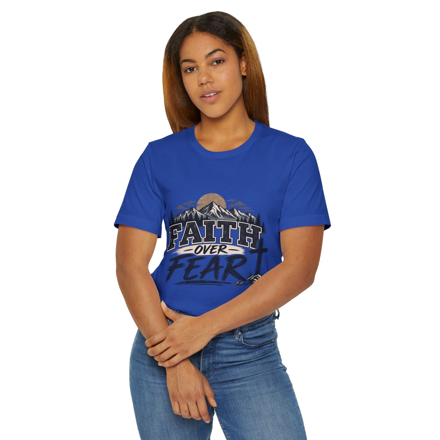 Faith Over Fear T-Shirt — Christian Inspirational Mountain Cross Tee