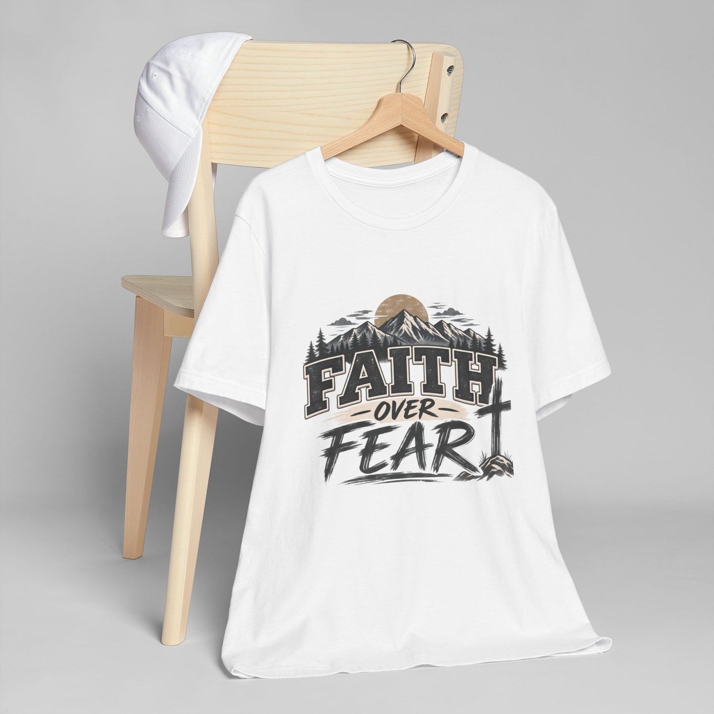 Faith Over Fear T-Shirt — Christian Inspirational Mountain Cross Tee