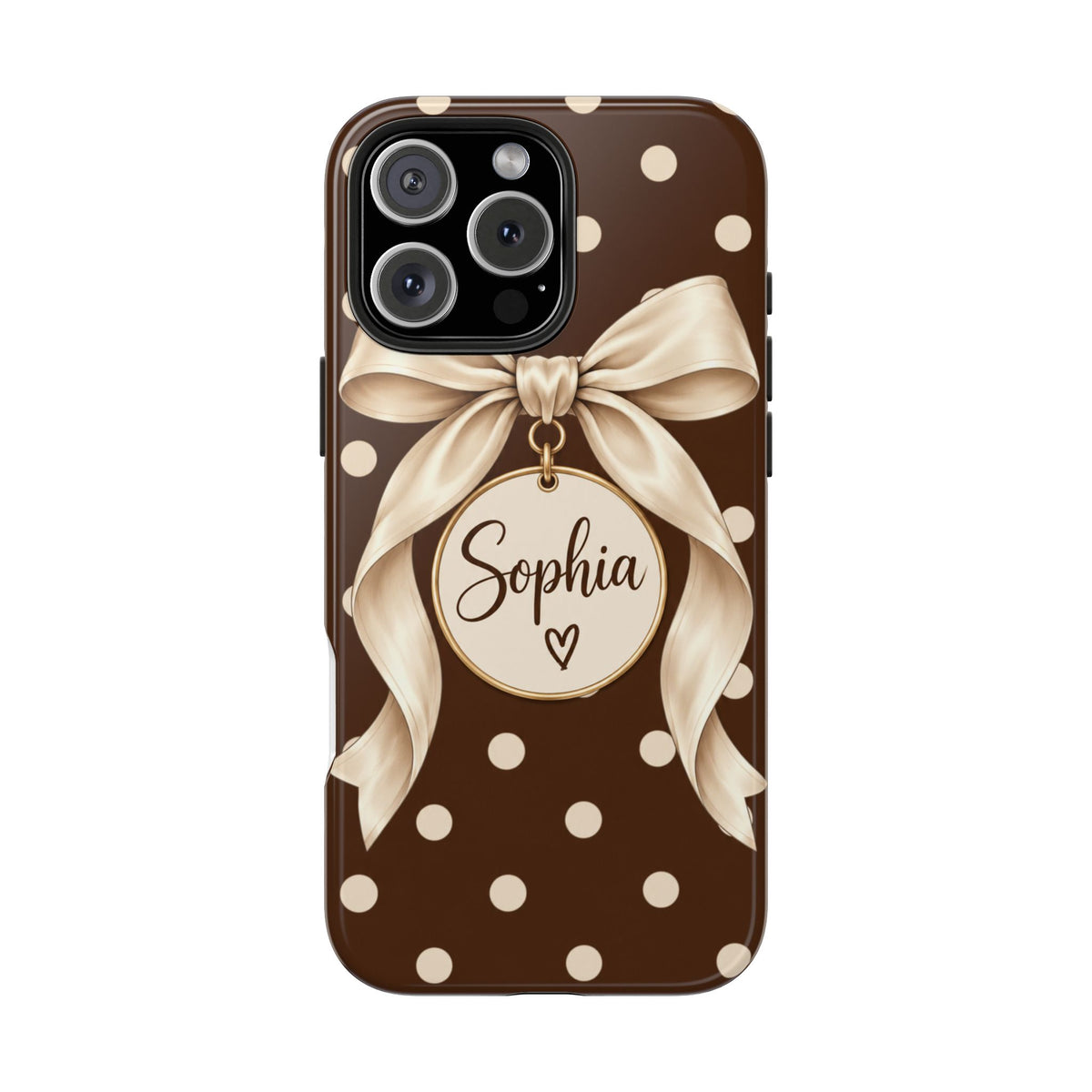 Personalized Polka Dot Bow Phone Case | Custom Name Chocolate Brown Tough Case