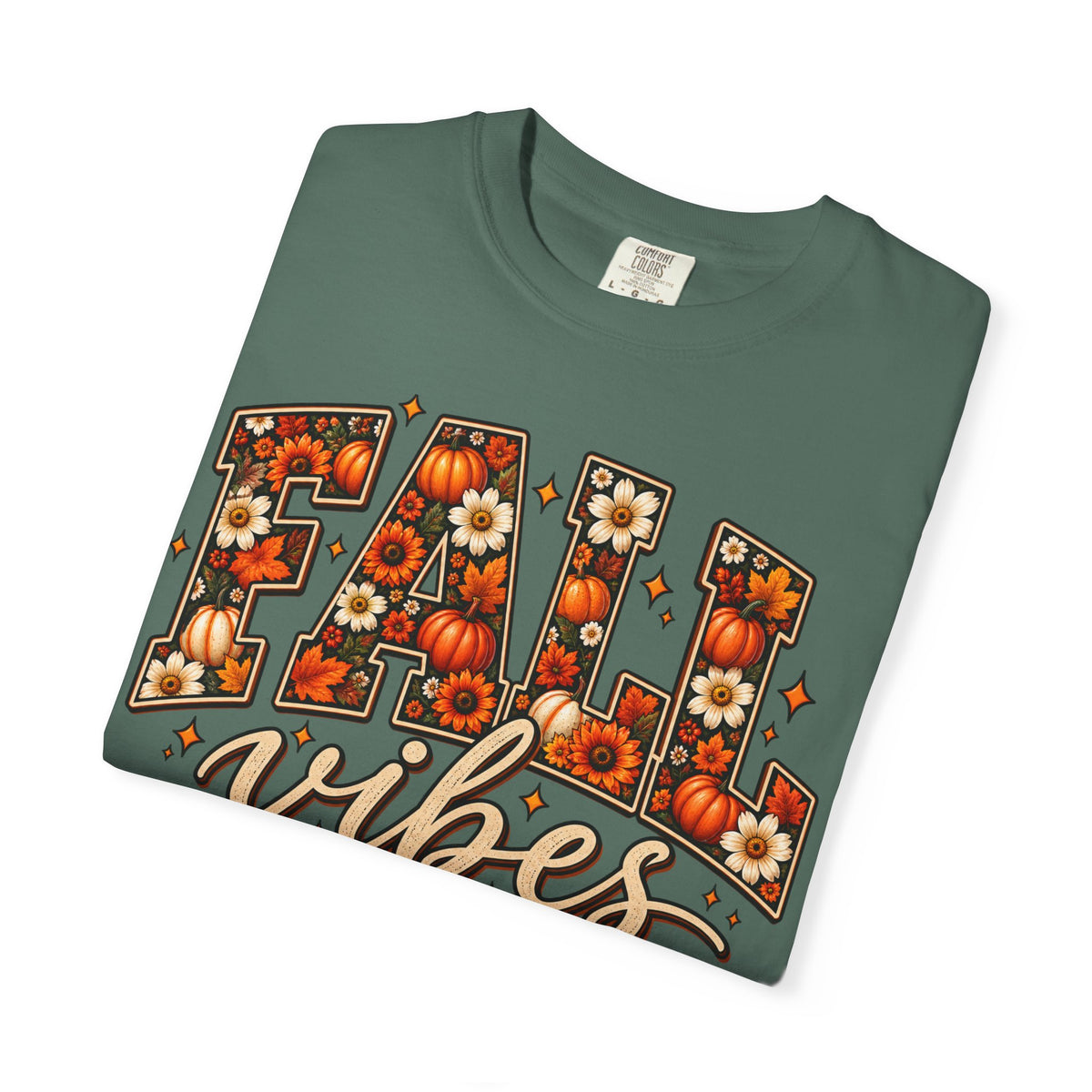 Fall Vibes Graphic Tee – Pumpkin & Floral Autumn Shirt