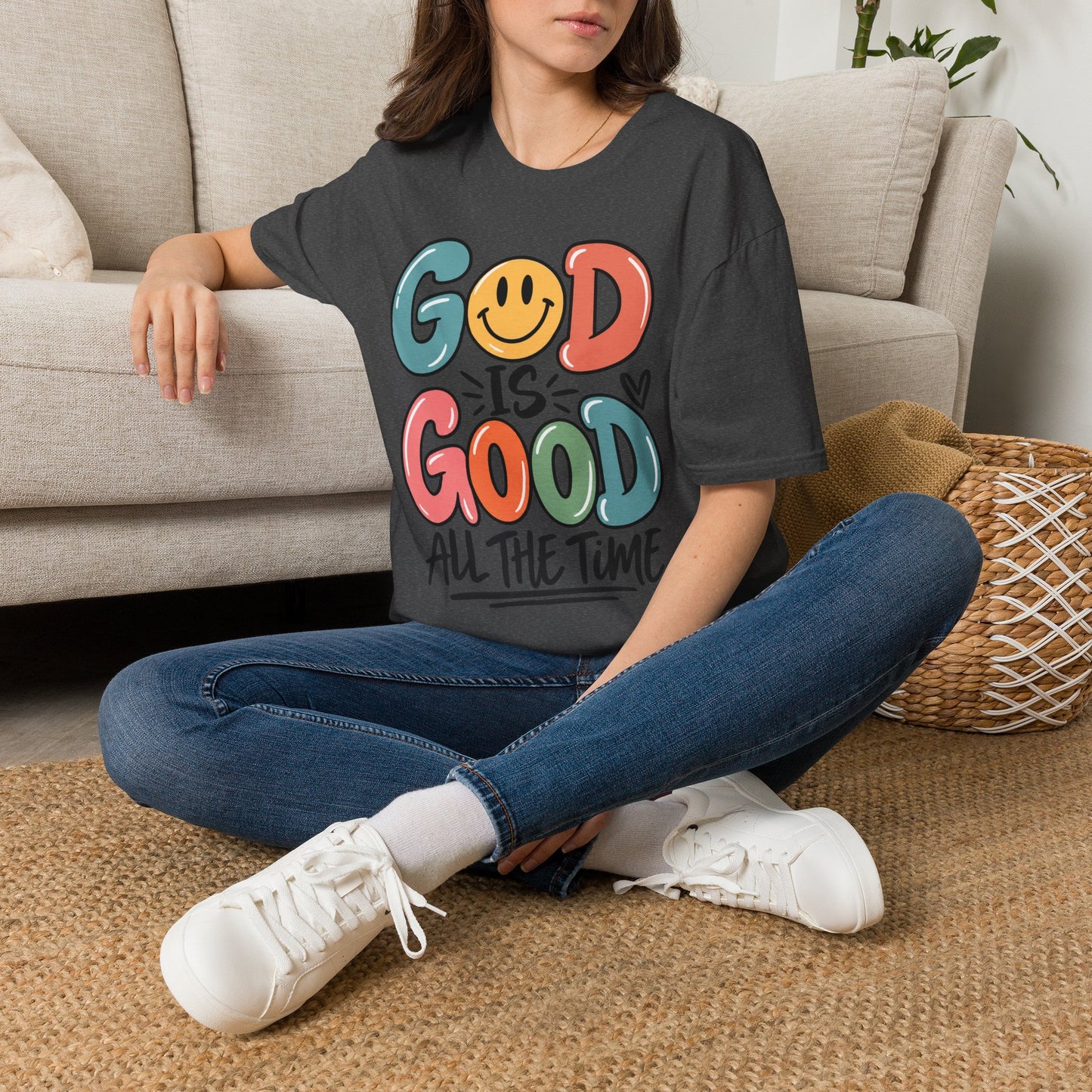 God Is Good All The Time T-Shirt — Smiley Faith Graphic Tee
