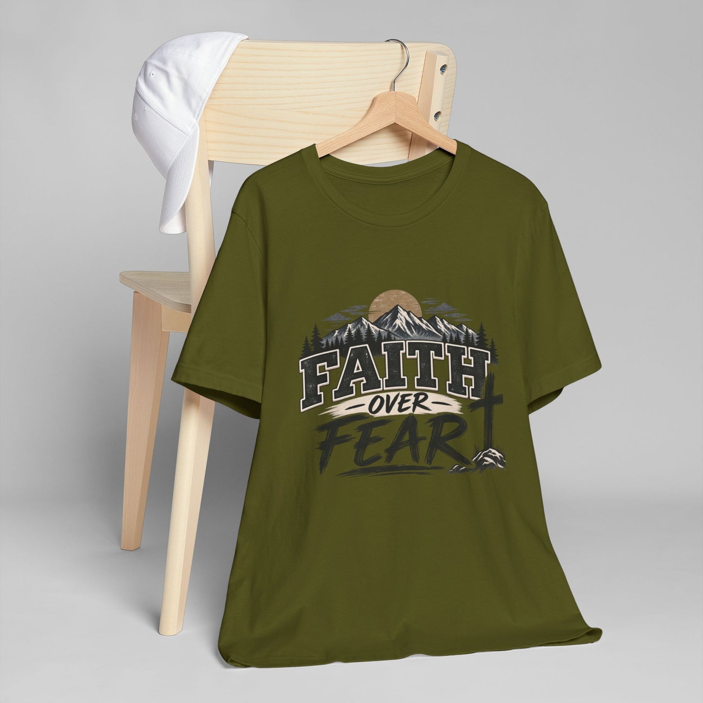 Faith Over Fear T-Shirt — Christian Inspirational Mountain Cross Tee