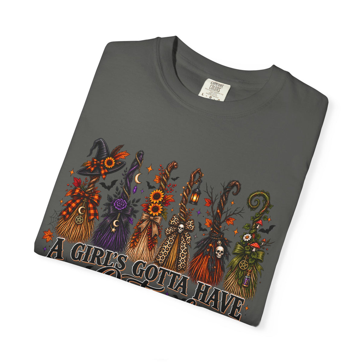 A Girl’s Gotta Have Options Witch Broom Graphic Tee – Halloween Shirt