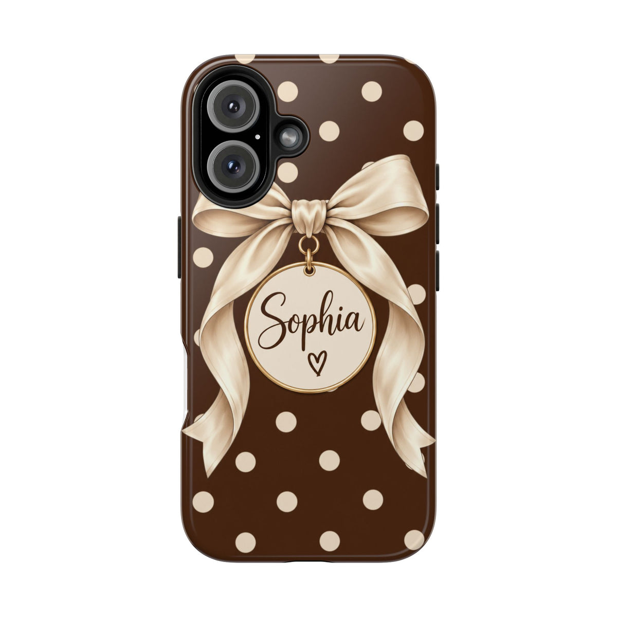 Personalized Polka Dot Bow Phone Case | Custom Name Chocolate Brown Tough Case