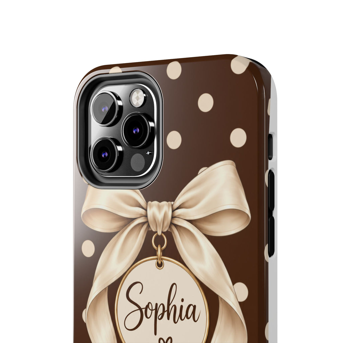 Personalized Polka Dot Bow Phone Case | Custom Name Chocolate Brown Tough Case
