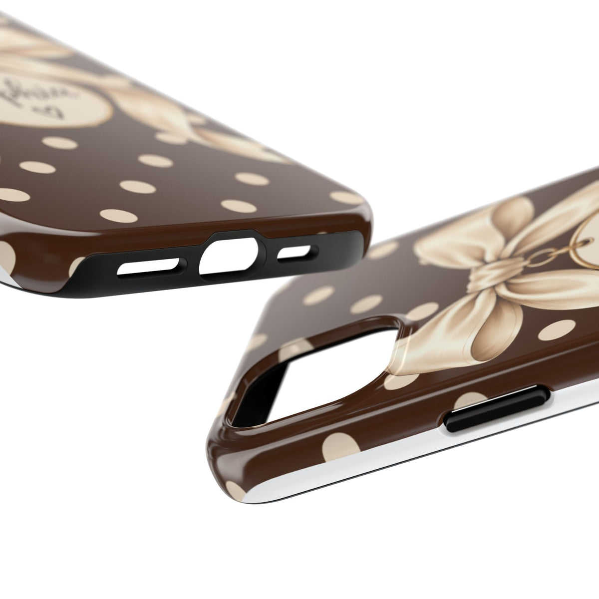 Personalized Polka Dot Bow Phone Case | Custom Name Chocolate Brown Tough Case