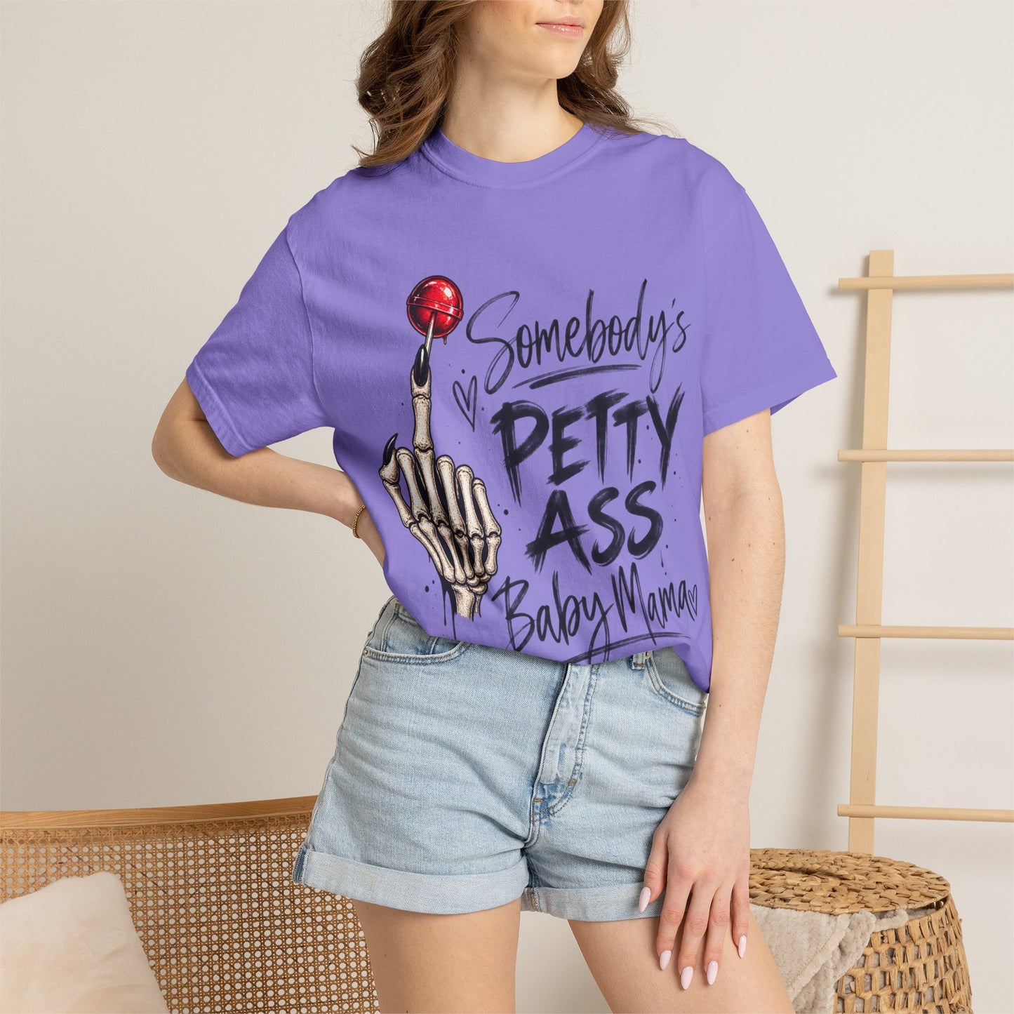 Somebody's Petty Ass Baby Mama T-Shirt – Edgy Skeleton Middle Finger Graphic Tee