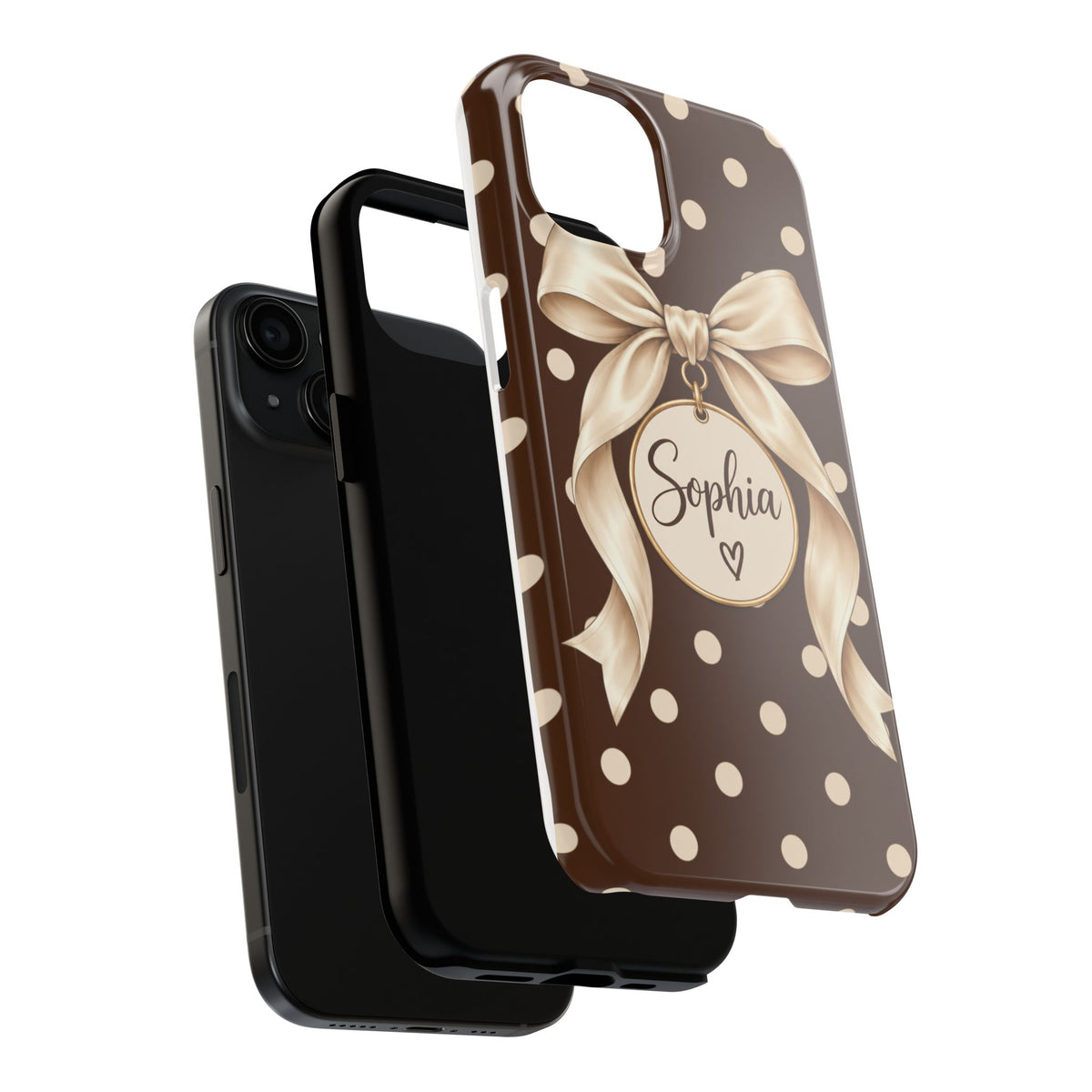 Personalized Polka Dot Bow Phone Case | Custom Name Chocolate Brown Tough Case