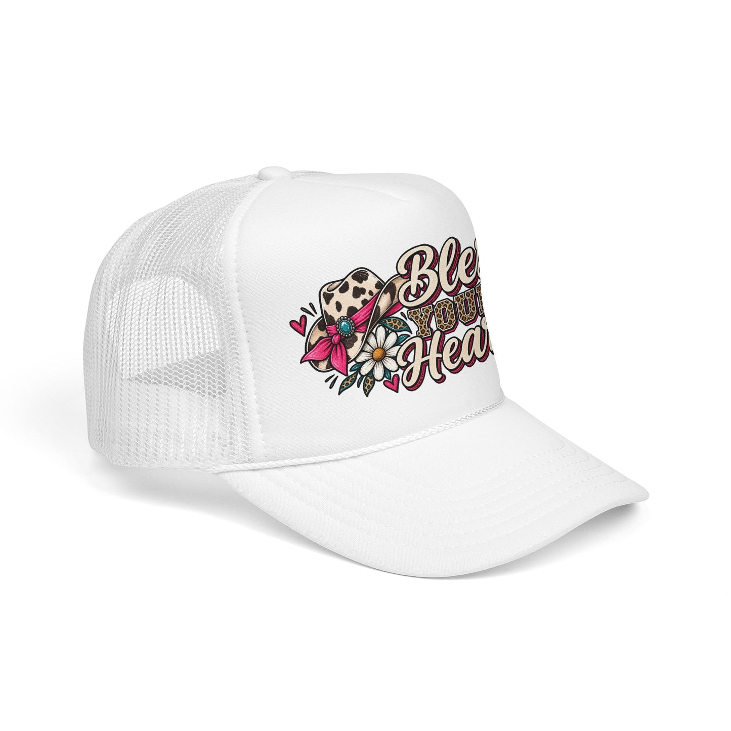 Bless Your Heart Trucker Hat – Floral Leopard Cowgirl Foam Cap