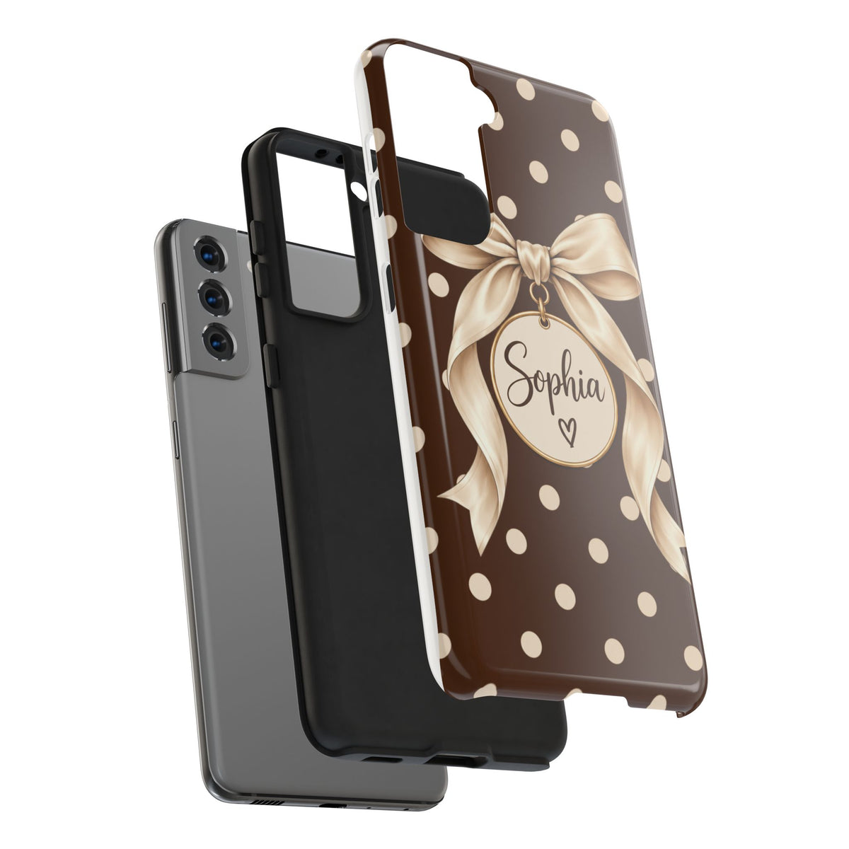 Personalized Polka Dot Bow Phone Case | Custom Name Chocolate Brown Tough Case
