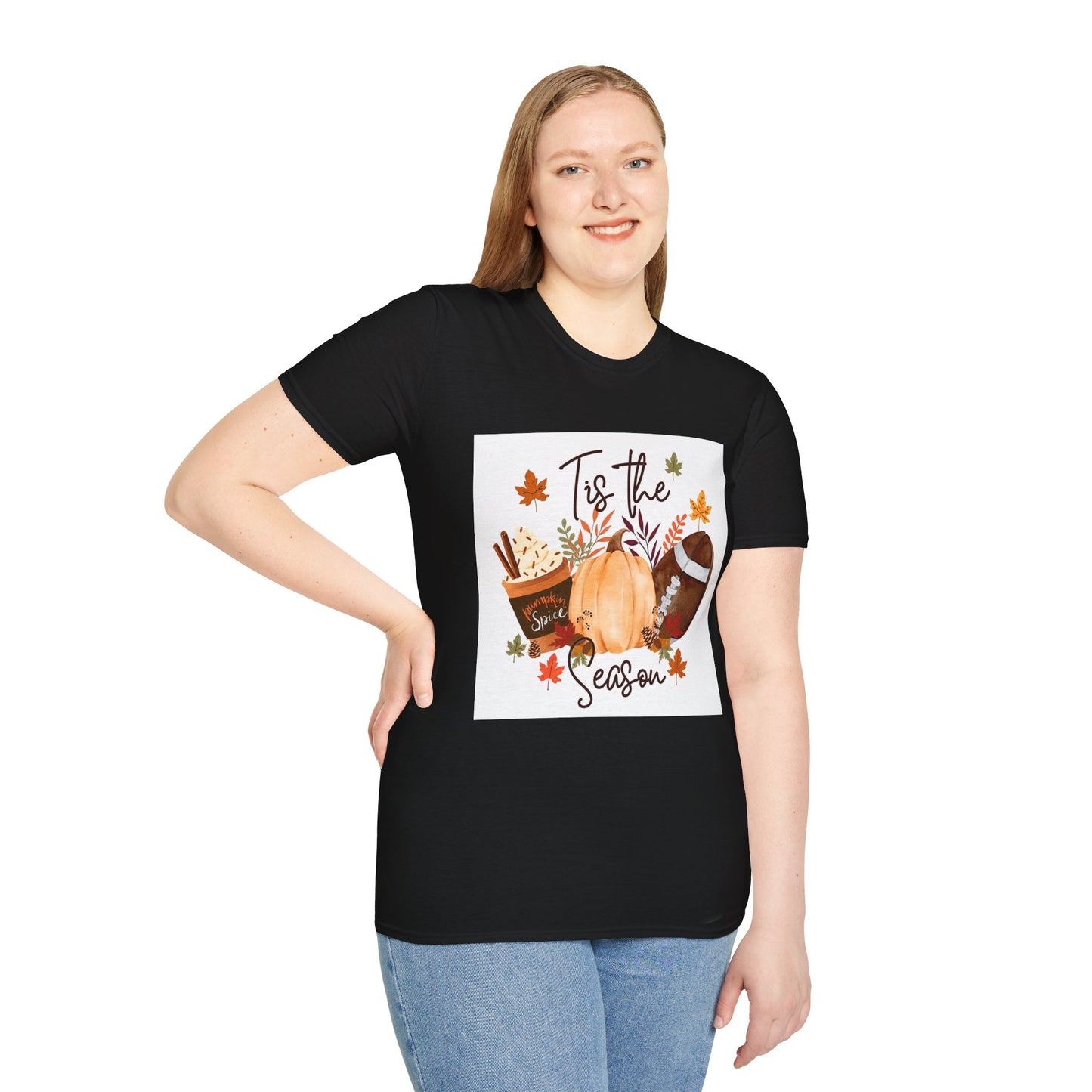 T-Shirt — "Tis the Season" Fall Pumpkin Football Graphic Tee