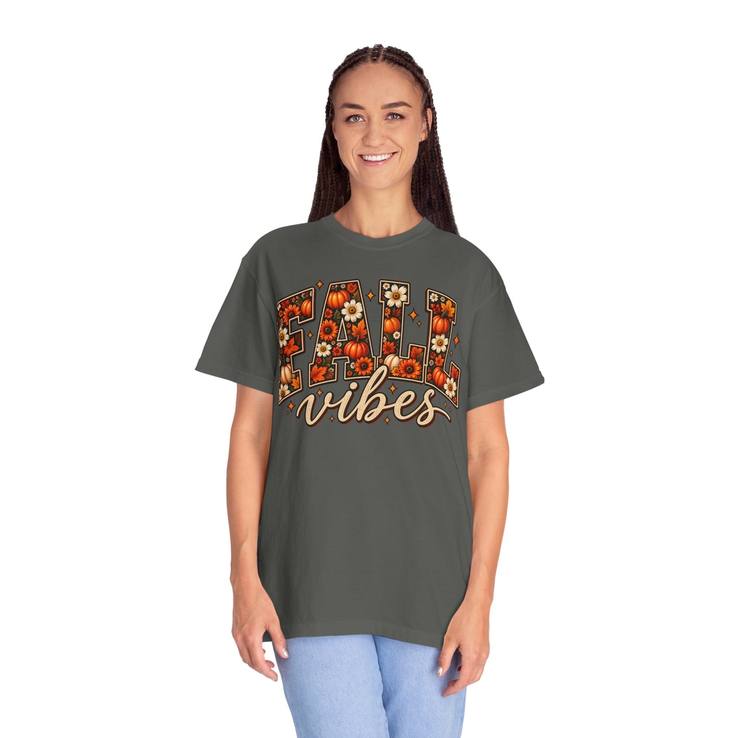 Fall Vibes Graphic Tee – Pumpkin & Floral Autumn Shirt