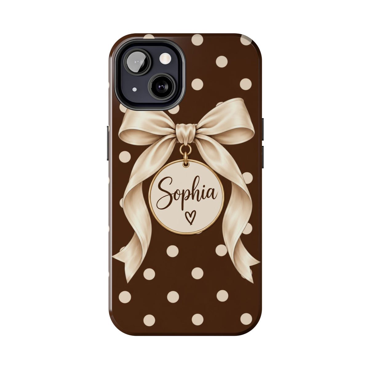 Personalized Polka Dot Bow Phone Case | Custom Name Chocolate Brown Tough Case