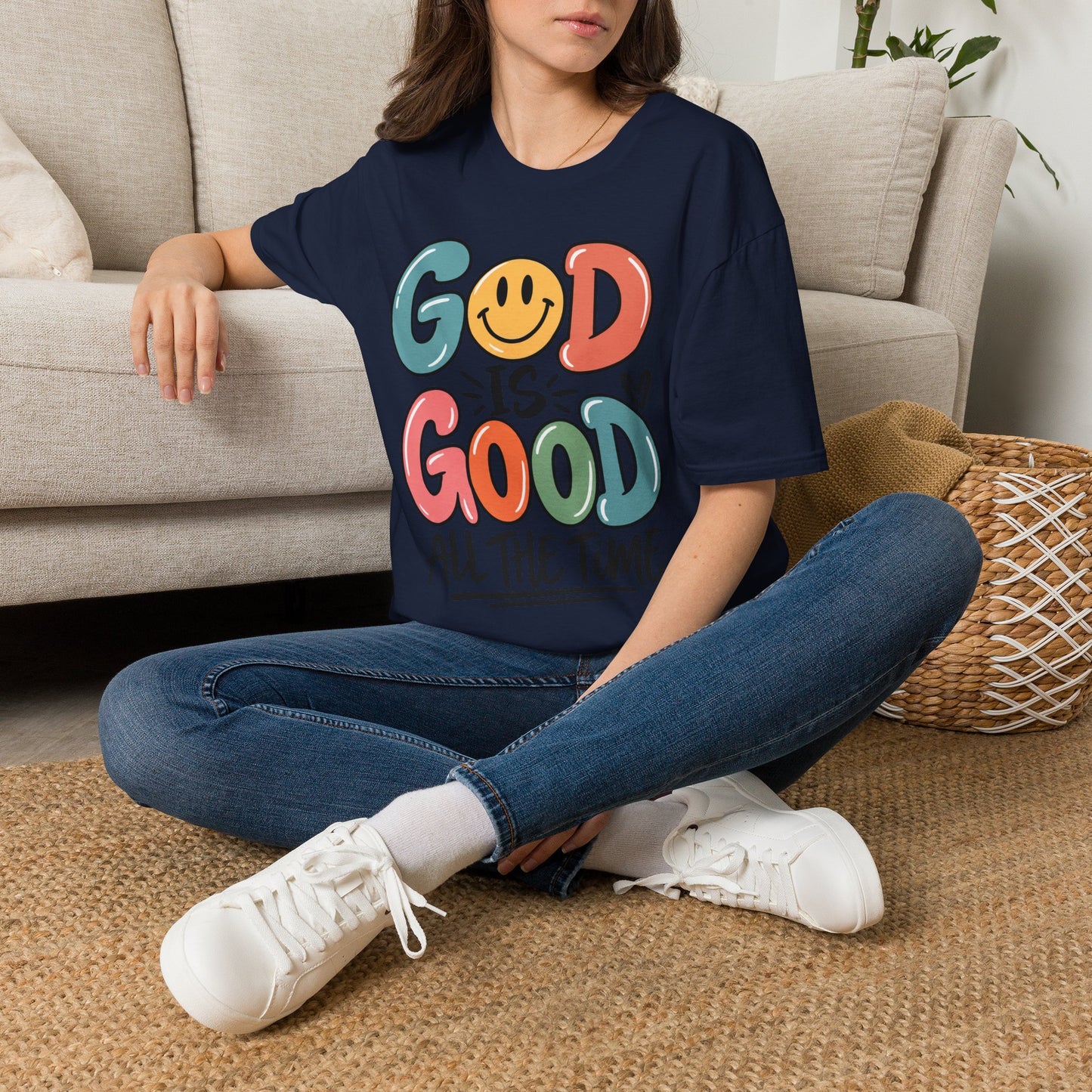 God Is Good All The Time T-Shirt — Smiley Faith Graphic Tee