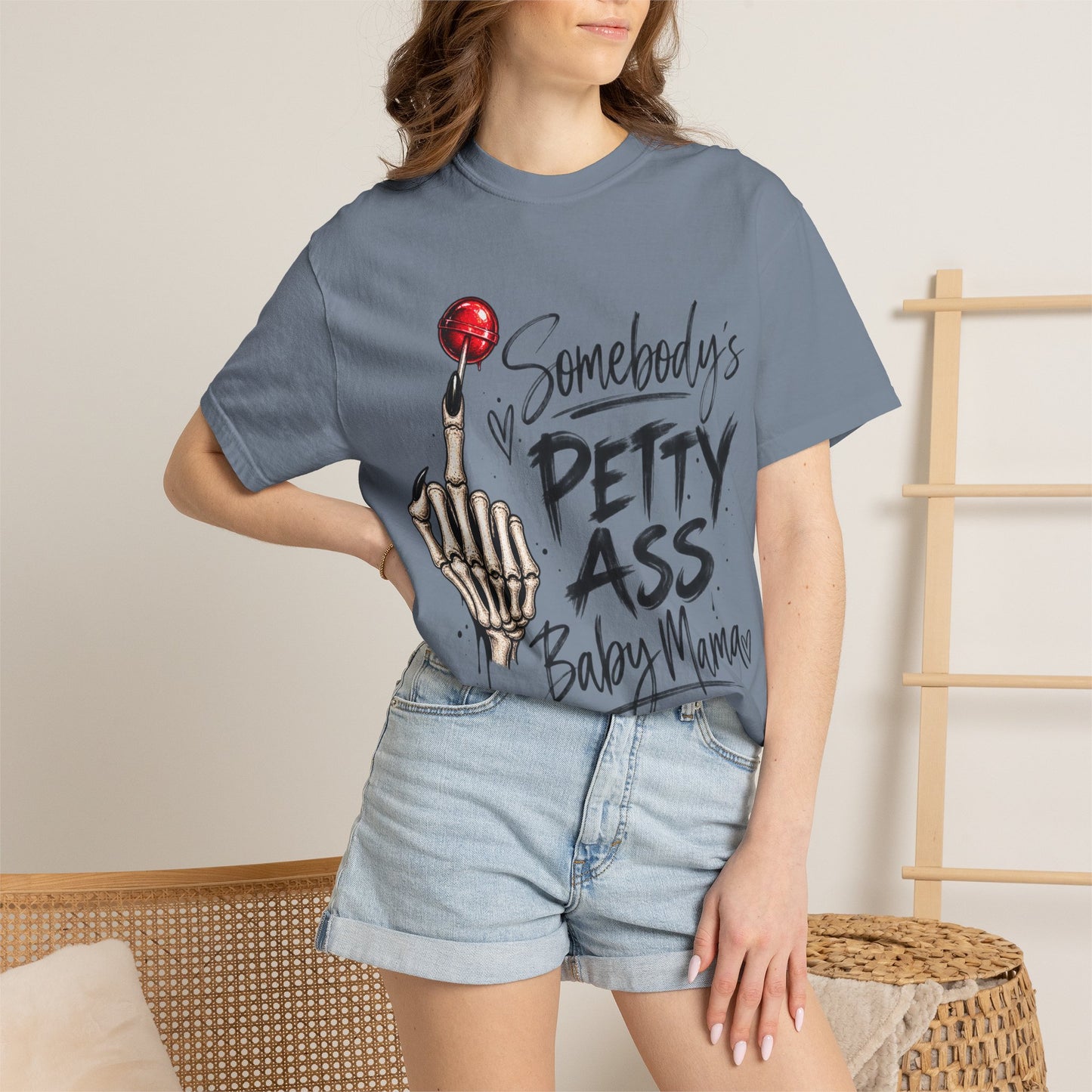 Somebody's Petty Ass Baby Mama T-Shirt – Edgy Skeleton Middle Finger Graphic Tee
