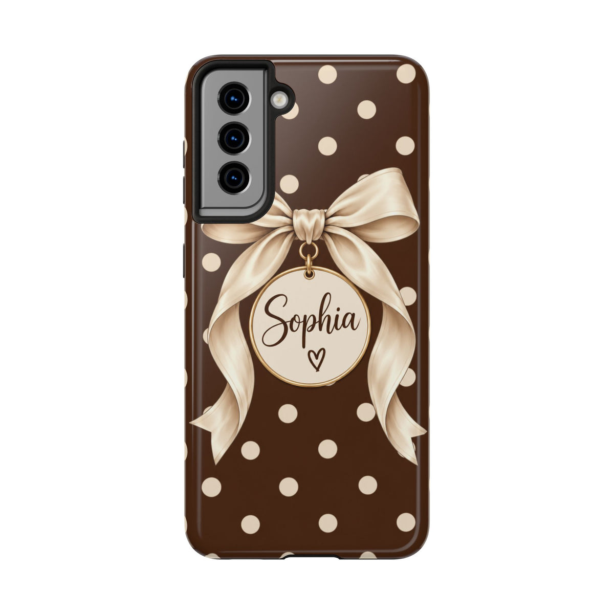 Personalized Polka Dot Bow Phone Case | Custom Name Chocolate Brown Tough Case