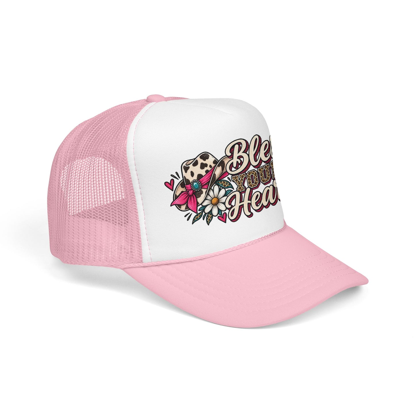 Bless Your Heart Trucker Hat – Floral Leopard Cowgirl Foam Cap