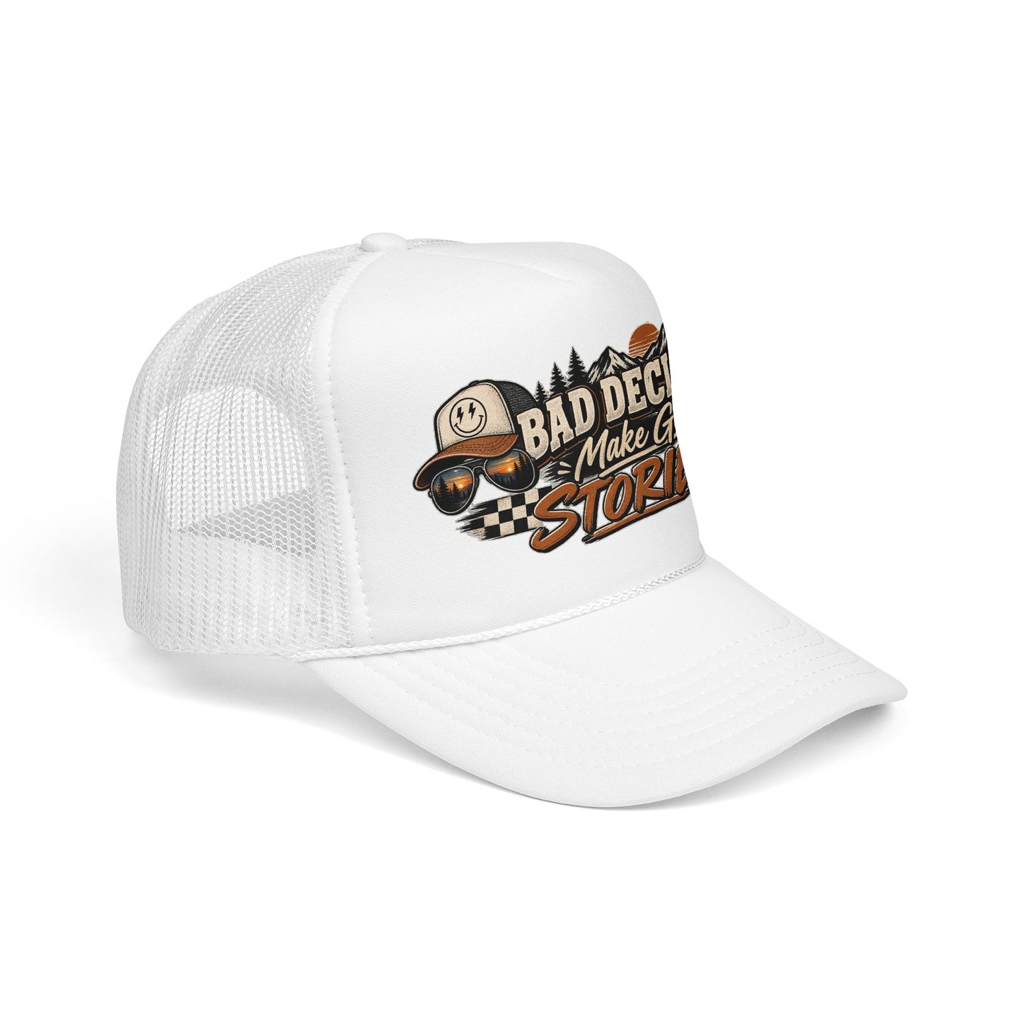 Trucker Hat — "Bad Decisions Make Good Stories" Vintage Graphic