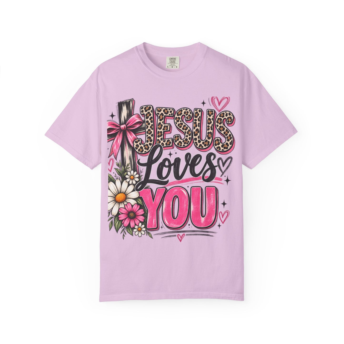 Jesus Loves You Floral Tee — Pink Leopard Faith T-Shirt