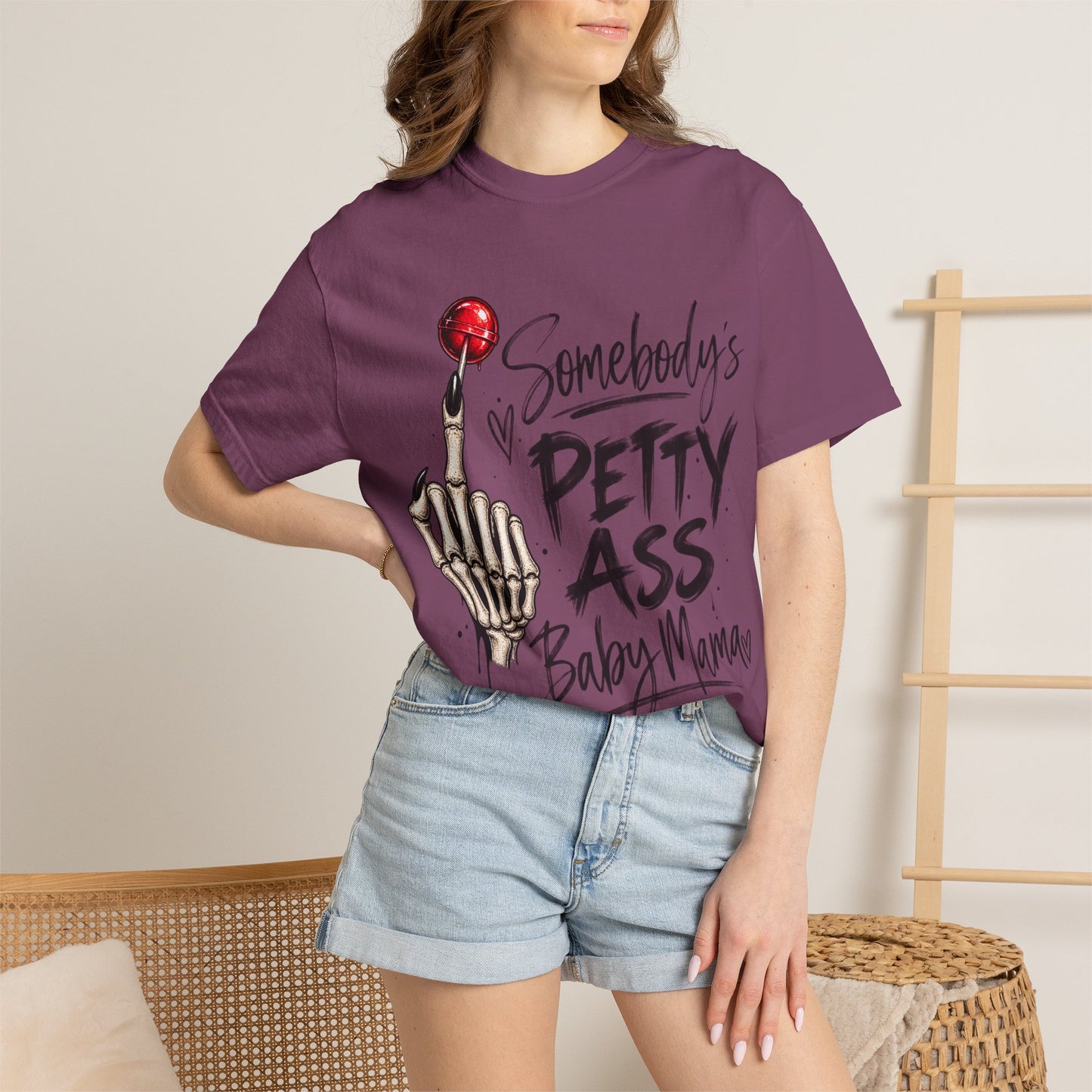 Somebody's Petty Ass Baby Mama T-Shirt – Edgy Skeleton Middle Finger Graphic Tee